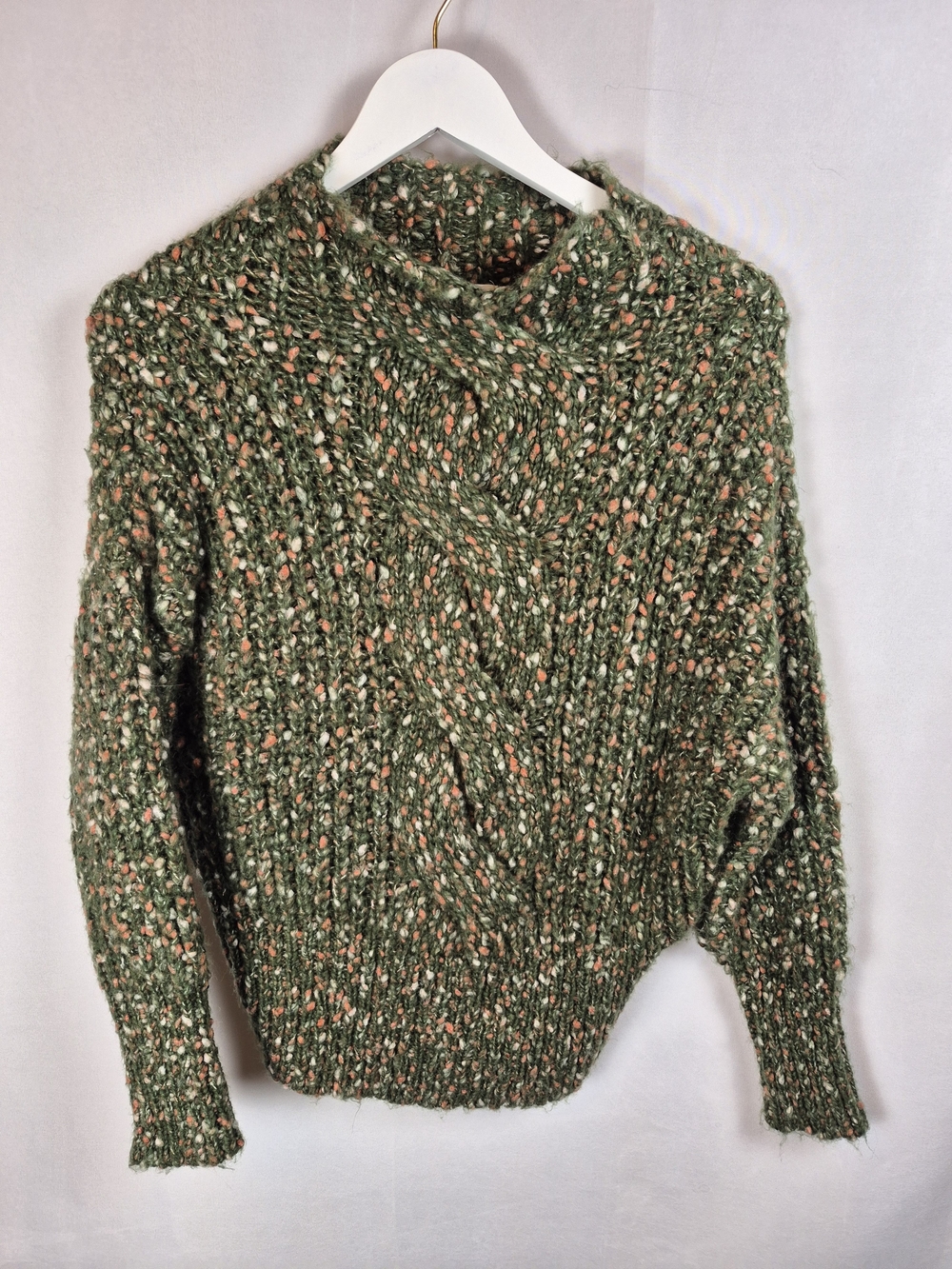 Anthropologie Maeve Olive Green Flecked Cable Turtleneck Sweater Size XS
